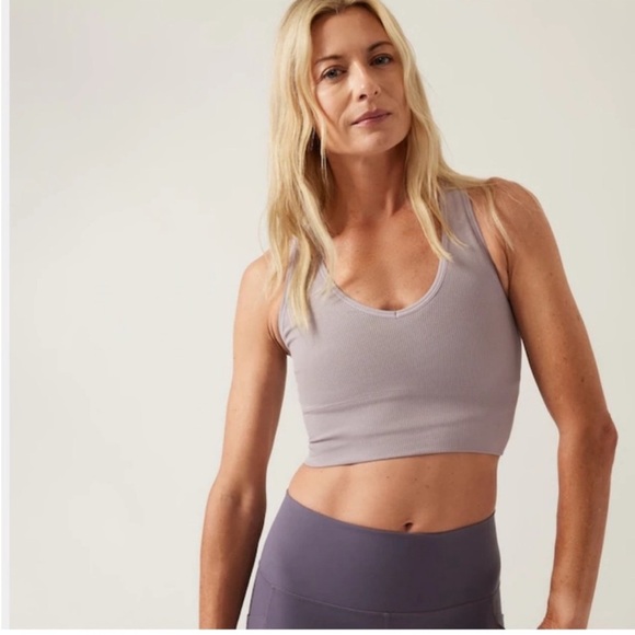 Athleta | Aurora Seamless Crop Rib Tank Sports Bra Size Medium Gray Yoga Workout - Picture 1 of 9